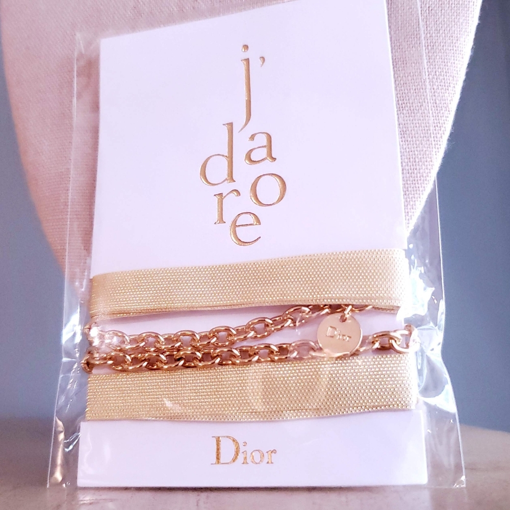 NWT Dior Choker Necklace Gold Logo Charm Ribbon Limited Dior Jadore - Picture 4 of 5